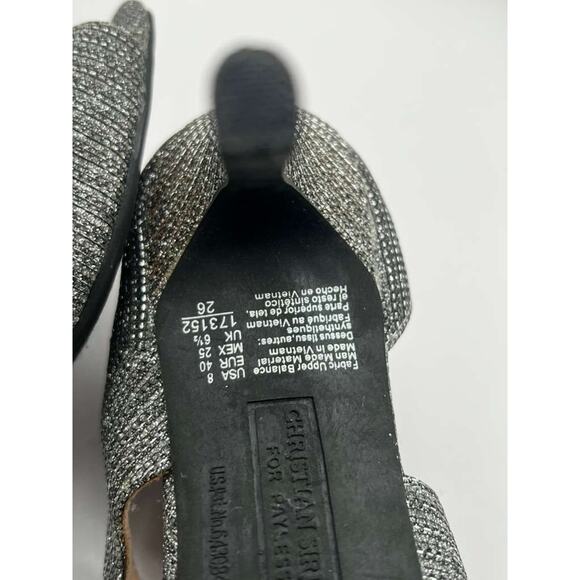 Christian Siriano Silver Shimmer Party Pumps 3.5" Heels Open Toe Ankle Strap 8 - Picture 5 of 10
